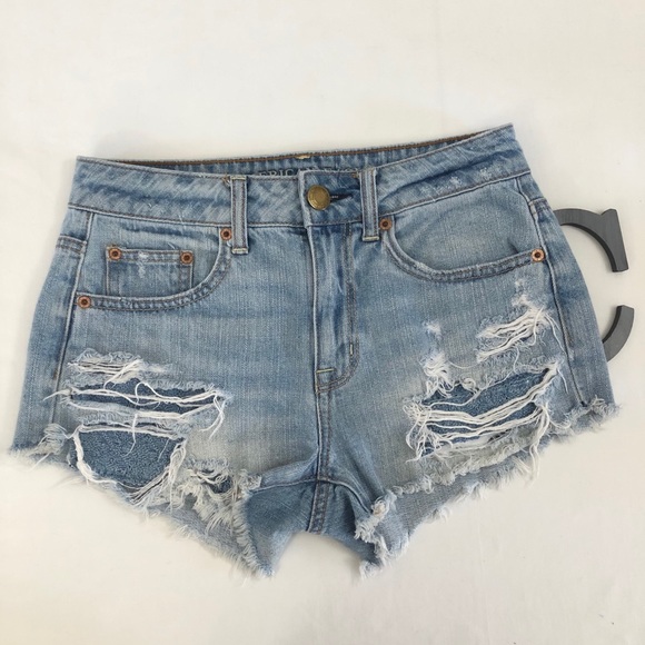 AMERICAN EAGLE l Size 0 l Short Short Hi-Rise Damaged Denim Shorts l FESTIVAL - Picture 4 of 9